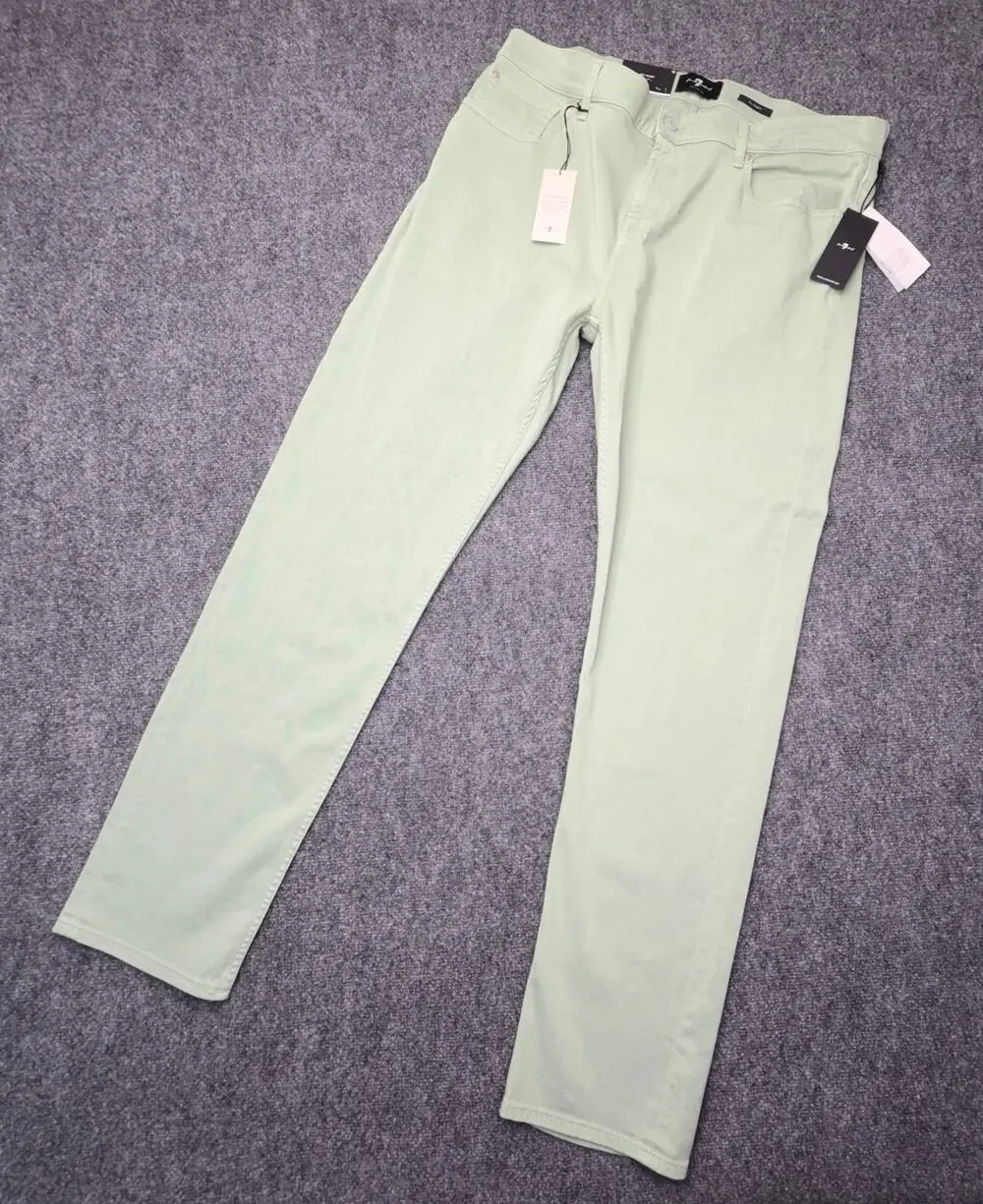 7 For All Mankind Slimmy Jeans Mens 40 Green Slim Straight Italian Fabric NEW